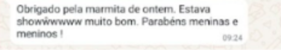 Captura de mensagem agradecendo pela marmita