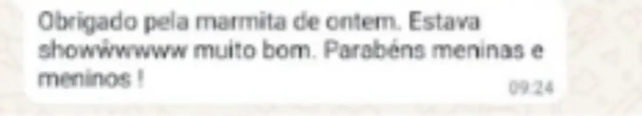 Captura de mensagem agradecendo pela marmita